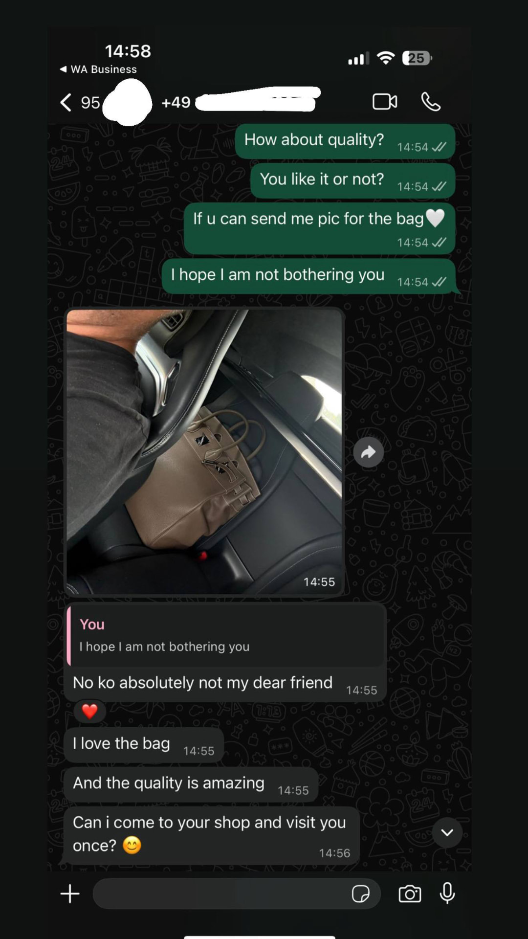 WhatsApp message from a satisfied client 6